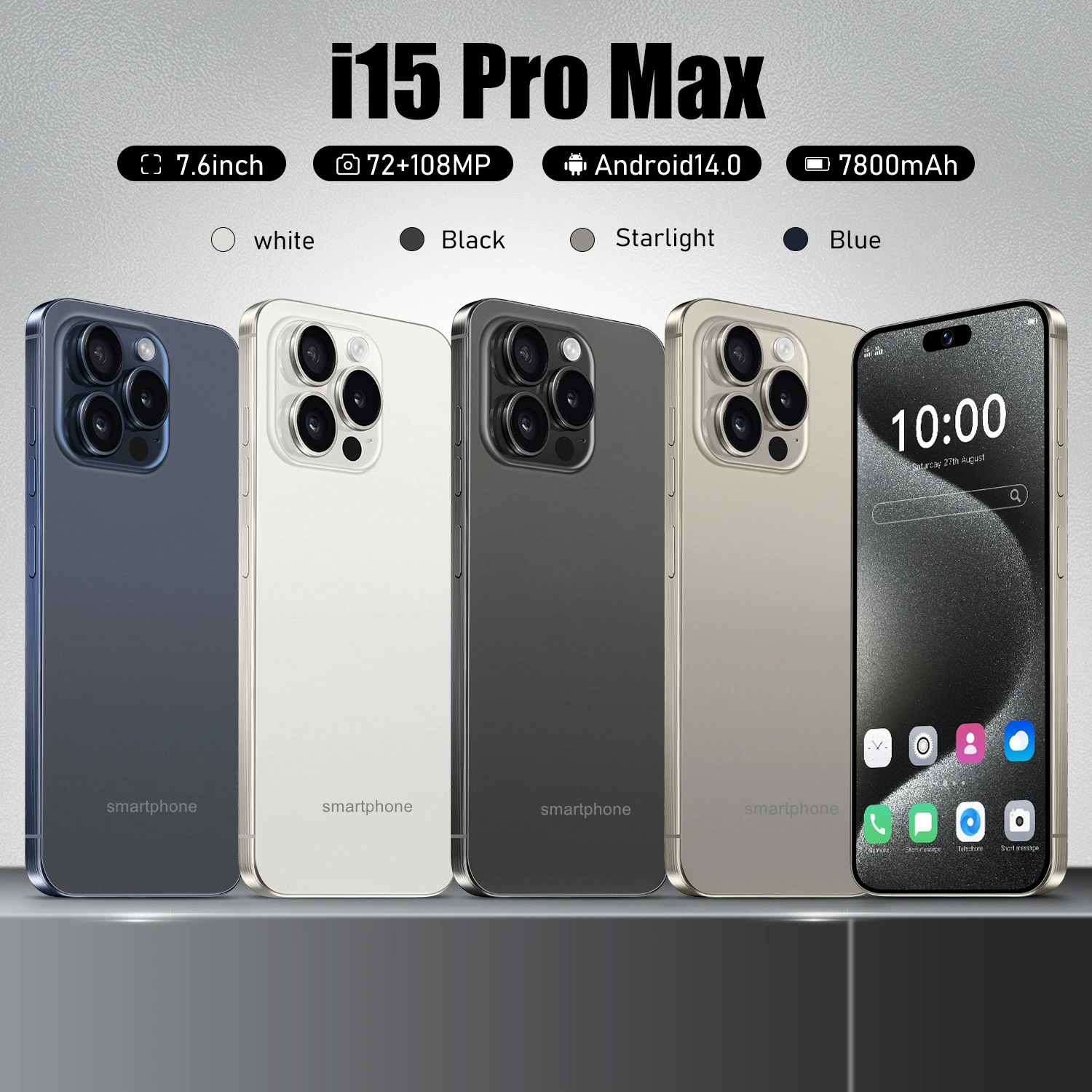 Mobile phone pro (i15 Pro Max), Android 4G, 3" display, Black/White/Gold/Blue