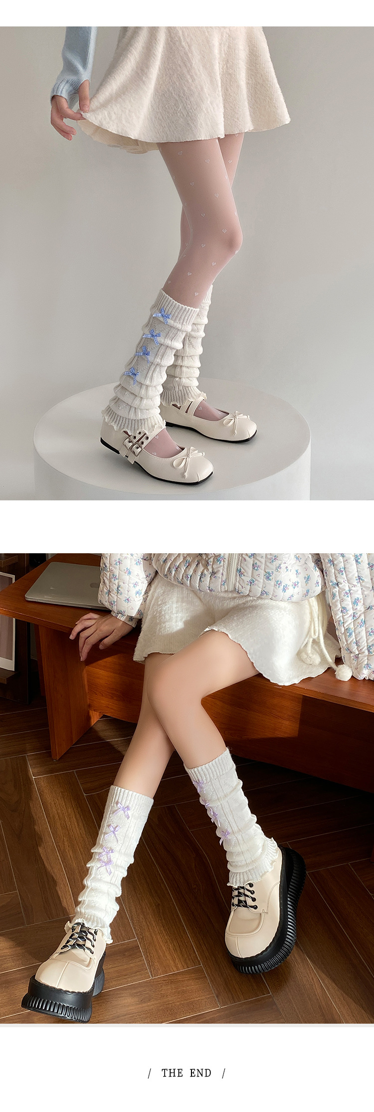 Scaldamuscoli Calzini in cotone alla moda da donna Lolita Plaid Bowknot Calzini impilati Stile balletto Dolce lavorato a maglia Autunno e inverno Vitello_voghion.com