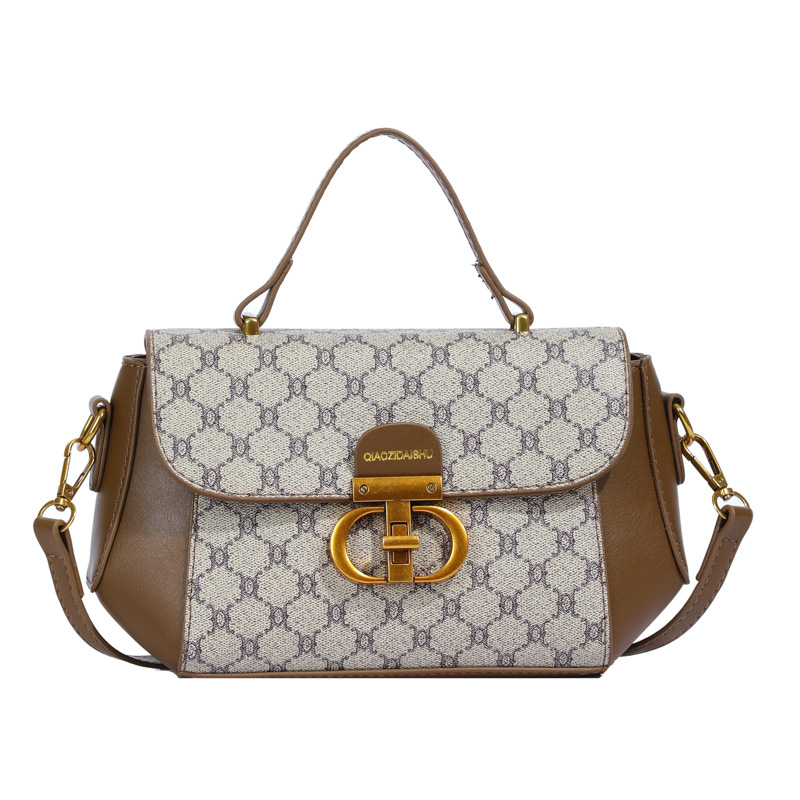 대외무역가방녀 2024 신형 복고 백합 프린트 알파벳 고급 질감 경사 숄더 크