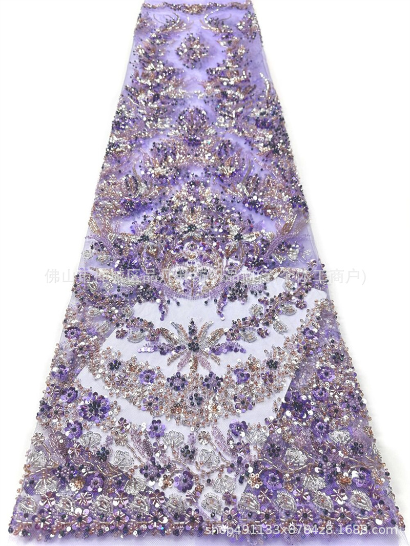 Fábrica directa de bordado de tubos de perlas vestido de boda vestido de noche vestido de moda tela de importación de tubos de perlas diapositivas