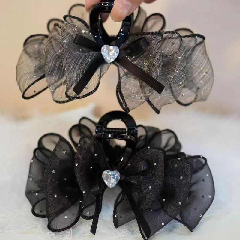 elegant all-match starry rhinestone mesh grip back head shark clip cloud bubble bow hairpin headdress