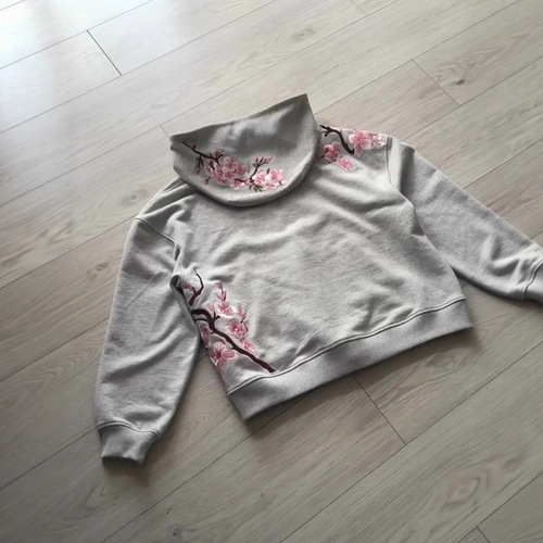 European and American cross-border Harajuku retro cherry blossom print personalized street American trend hooded pullover hoodie fashion hoodie