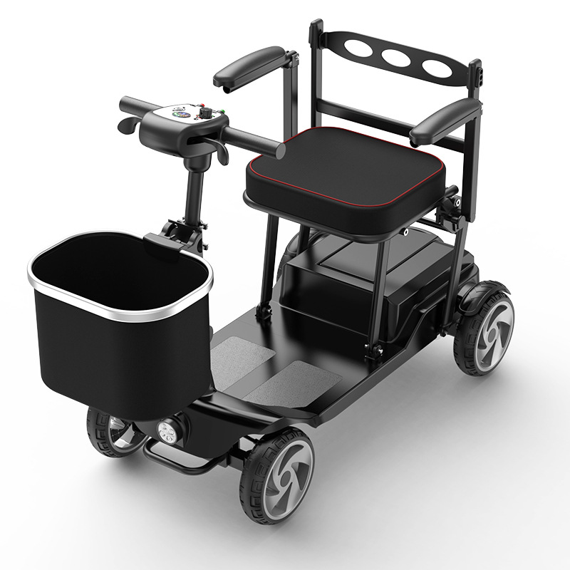 Light-Step Scooter for the Elderly, Four-Wheel Electric Folding, Lightweight Travel, Portable Battery Car for the Elderly