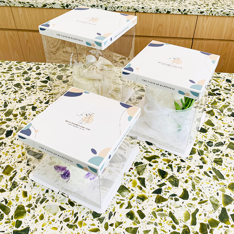 Caja transparente para pastel de cumpleaños, caja de embalaje de 6, 8, 10, 12 pulgadas, de una o dos capas, alta transparencia, base simple y gruesa, embalaje individual.