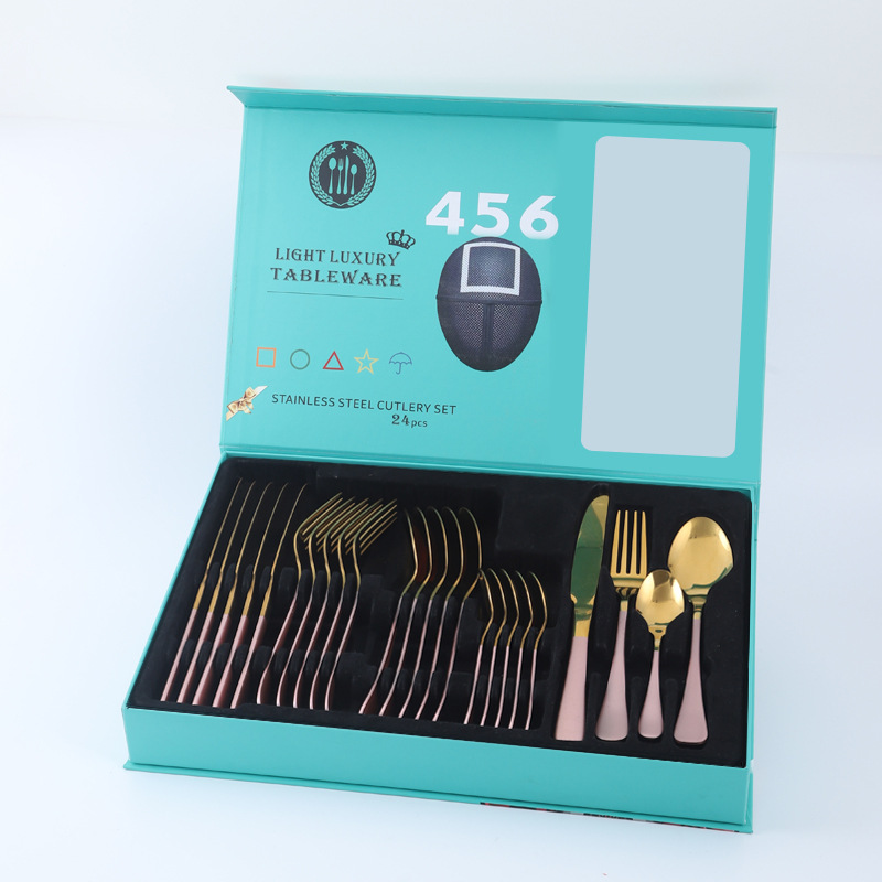 Amazon transfronteriza 1010 vajilla de acero inoxidable conjunto de 24 piezas cuchillo de filete occidental, tenedor y cuchara traje de celebridad de Internet regalo de vacaciones