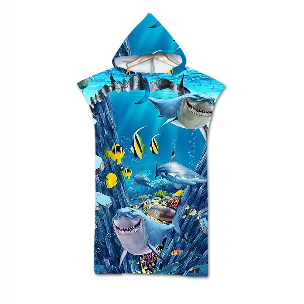 2 день Волосы акула цифровая печать пляжное полотенце для взрослых с капюшоном полотенце микрофибра животное Океан Морское дно