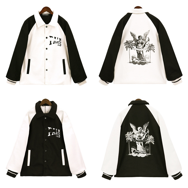 New Palm Academy Style Woolen Color-Block Jacket Palm Angels Baseball Uniform European and American Trendy Brand Men's Casual Jacket New Palm Academy Style Woolen Color-Block Jacket Palm Angels Baseball Uniform European and American Trendy Brand Men's Casual Jacket