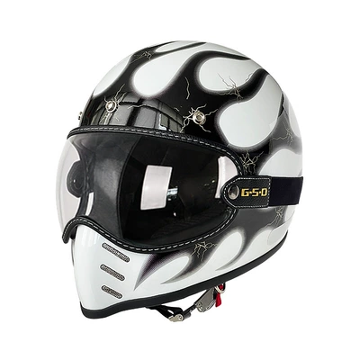 Motosiklet kaskı (dəbilqə) — Foreign Trade Export Fiberglass Retro Motorcycle - silver-flame-on-white-background-transparent-mirror-m55-56