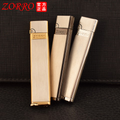 Zorro kerosene lighter slim and light brushed light version logo vintage grinding wheel men's gift lighter wholesale