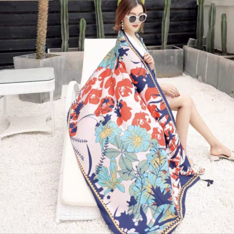 Sopa de satén de twill para mujeres 2025 bufandas de viento nacional de verano tibetanas bufandas de seda protector solar lago Qinghai turismo foto toalla de playa