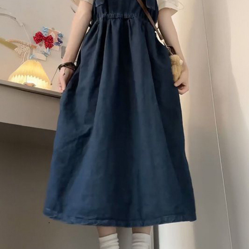 甜美学院风小个子宽松遮肉牛仔背带连衣裙+衬衫两件套装|undefined