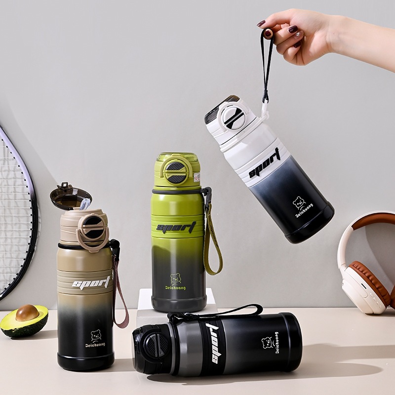 2024 moda simple estudiantes portátil vacío caliente taza de paja de grado alimenticio taza de doble bebida taza deportiva rebote