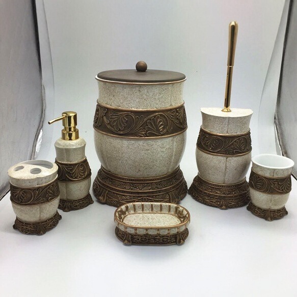 Bathroom Six-Piece Resin Wash Set Newlywed Home Bathroom European Bathroom Accessories Trash Can