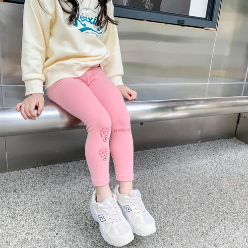 Blood loss~ Spring and Autumn Girls' Cotton Flocked Leggings for Outside Wear, Children's Sweet Printed Tight Base Leggings Wholesale