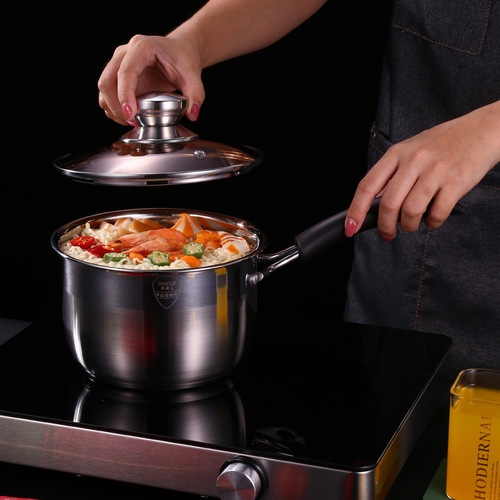 Wholesale stainless steel single-handle milk pot, food supplement pot, household noodle pot, soup pot, induction cooker, small soup pot, gift pot