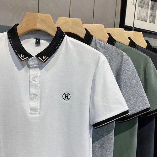 Men's Short Sleeve Polo Shirt Spring and Summer Trend Embroidered Small Label Korean Version Half Sleeve Youth Men's Collared T-shirt Embroidery