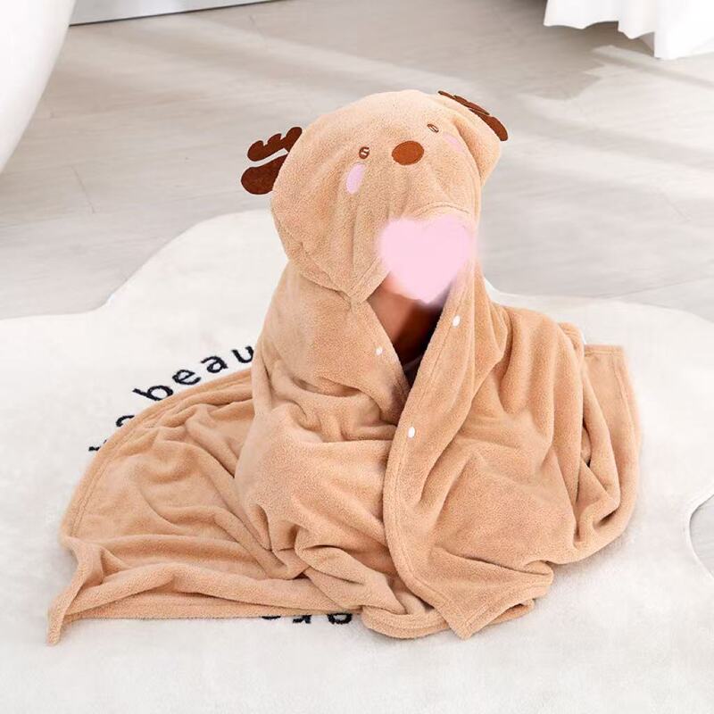 Children's bath towel hooded high-density coral fleece bathrobe 90*150 large household absorbent children's Cape bath towel