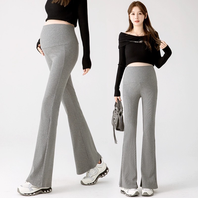 Slim-Fit Maternity Pants for Spring, Plus-Size Fashion Flared High-Waisted Belly-Supporting Casual Pants for Pregnant Women