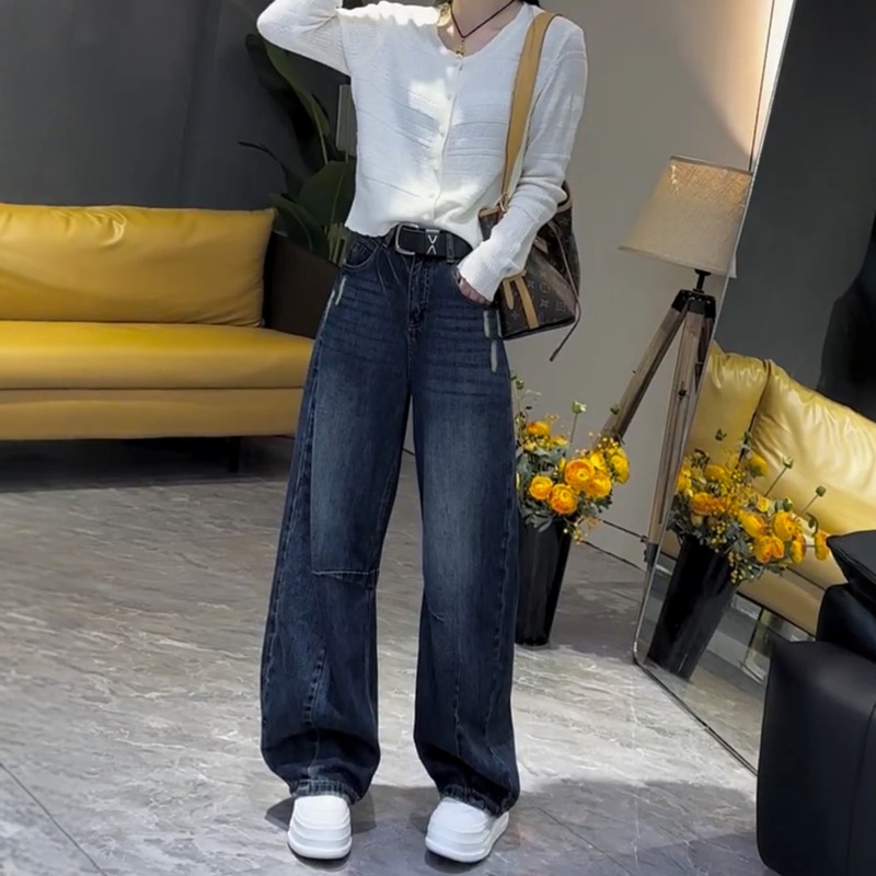 大码美式阔腿牛仔裤女秋季2025新款胖mm显瘦宽松腿粗直筒弯刀裤子|undefined