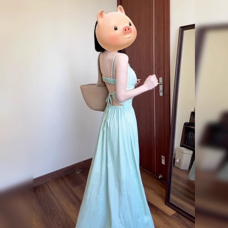 2025 新しいフランスの美しいサスペンダードレス女性の夏の小さな海辺の休暇気質妖精のロングドレス|undefined