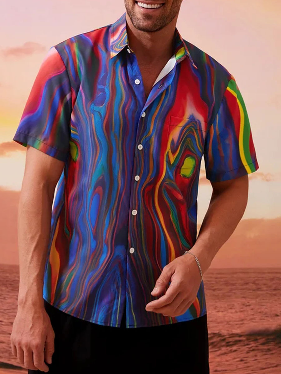 2023 nuevos hombres Hawaii europeo y americano ropa de los hombres impresión 3D del comercio exterior los hombres manga corta floja delgada camisa casual