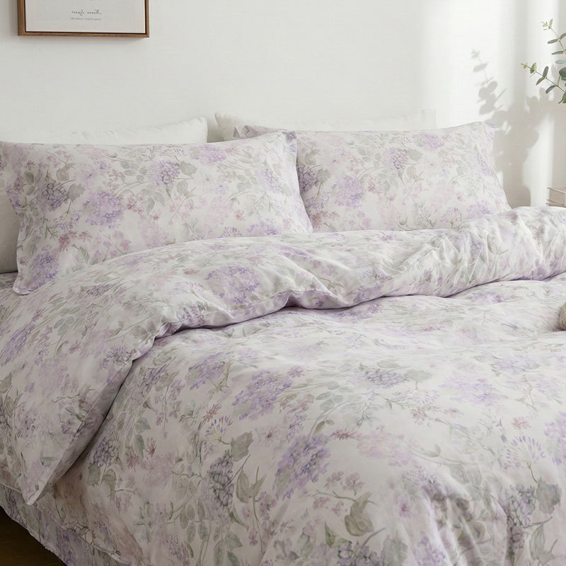 Luz de lujo Tencel Lino conjunto de cuatro piezas estilo pastoral impresión francés lluvia ropa de cama edredón cubierta hoja de cama al por mayor