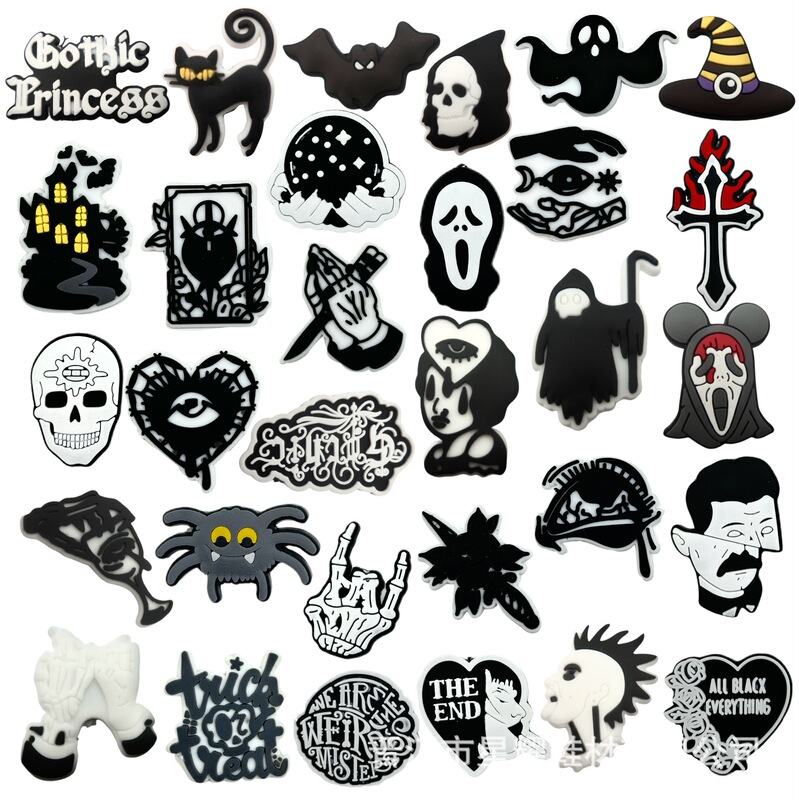 Halloween Black and White Theme Clogs Shoes Flower Shoe Buckles DIY Shoe Accessories Removable Decorative Buckles in Stock