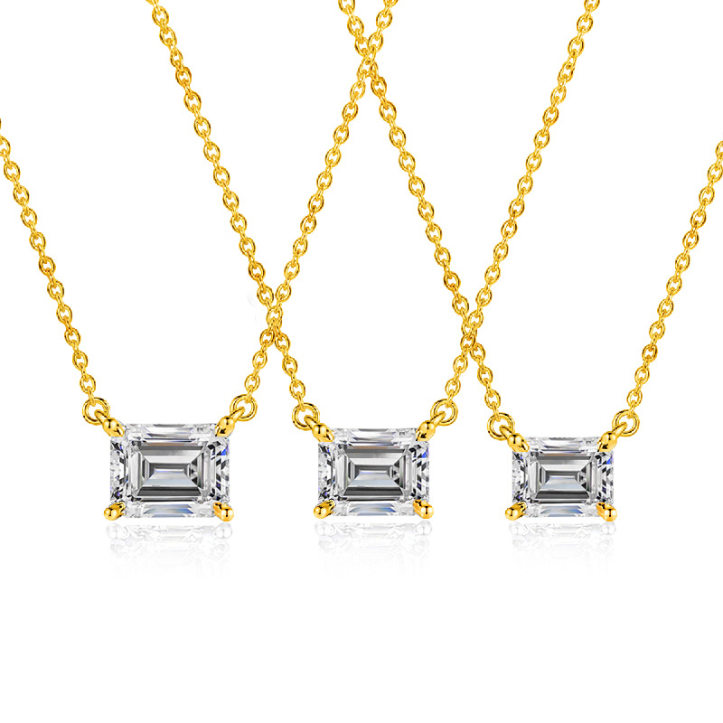 Cross-Border Hot-Selling Emerald-Cut Moissanite Necklace, Light Luxury 18K Plated, Niche High-End Feel, S925 Silver Necklace Wholesale