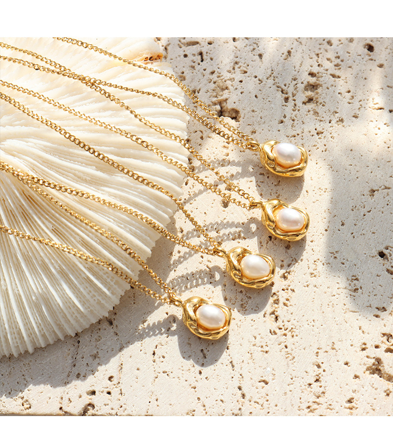 Fashion Geometric Titanium Steel Necklace Plating Pearl Stainless Steel Necklaces