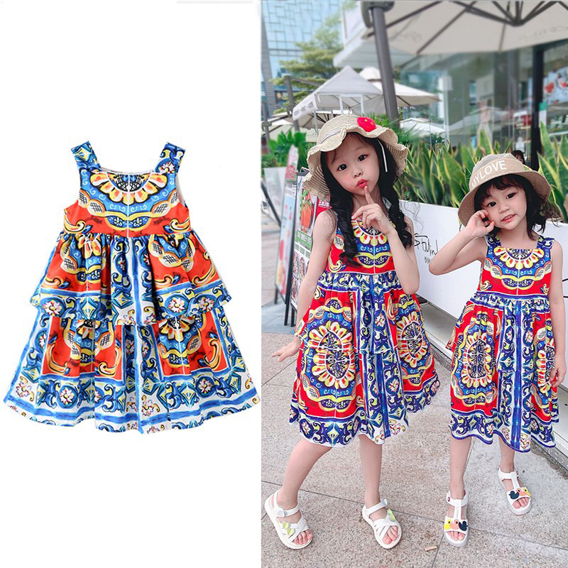 Girls Cake Skirt 2025 New Children's Skirt Summer Printed Suspender Skirt European and American Baby Dress D Home Cross-Border
