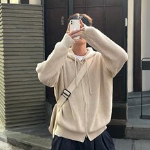 双拉链连帽针织毛衣外套男秋冬款韩版潮流慵懒风百搭情侣款上衣