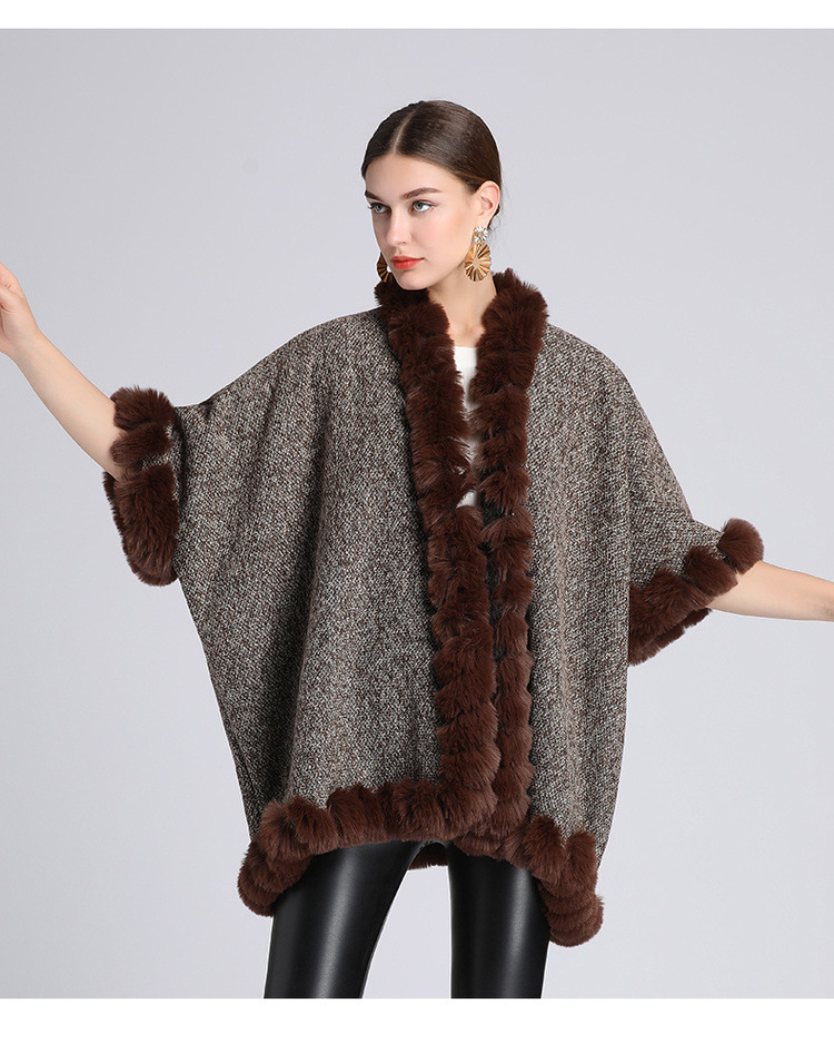 Extra Fleece extra dicker Pelzkragen Umhang locker große Größe Strickjacke Mantel Frau_voghion.com