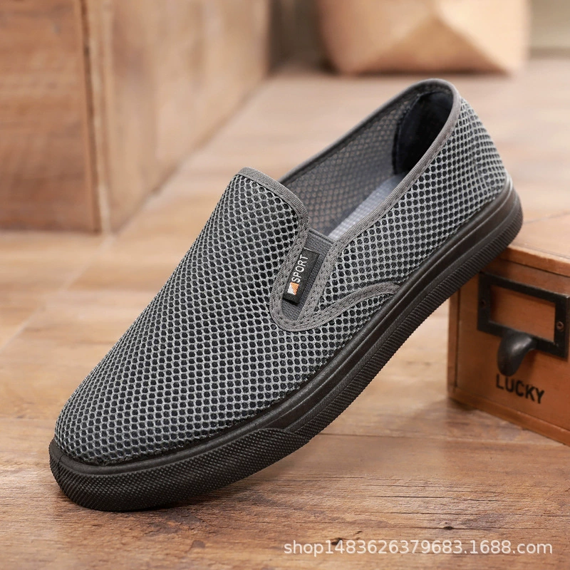 Тканевая обувь Old Beijing, Мужская сетчатая обувь для рабочей доски, Нескользящая дышащая повседневная парусиновая обувь с мягкой подошвой, ленивая одношаговая обувь в горох