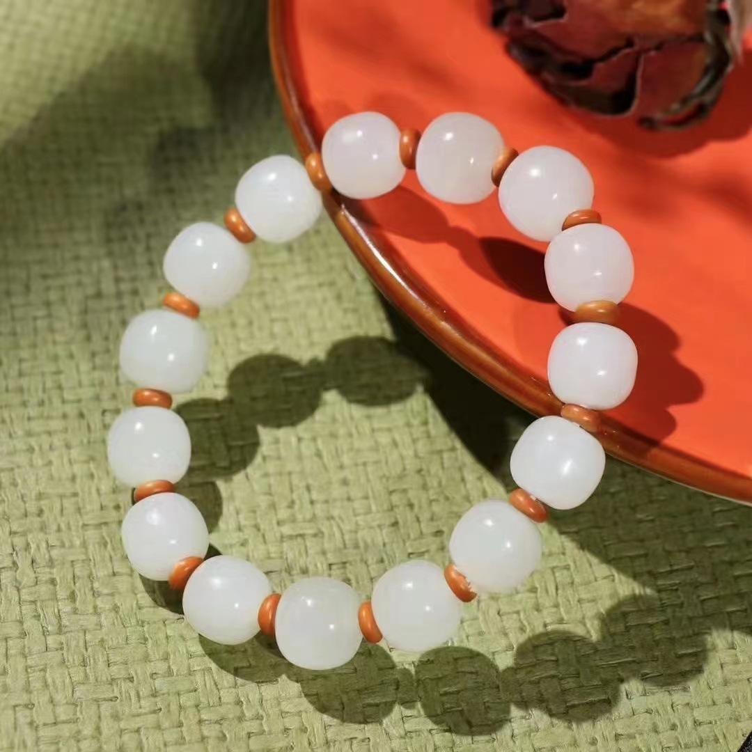 天然白玉手链 羊脂玉手串 白玉老型珠手持 手饰  饰品 厂家批发