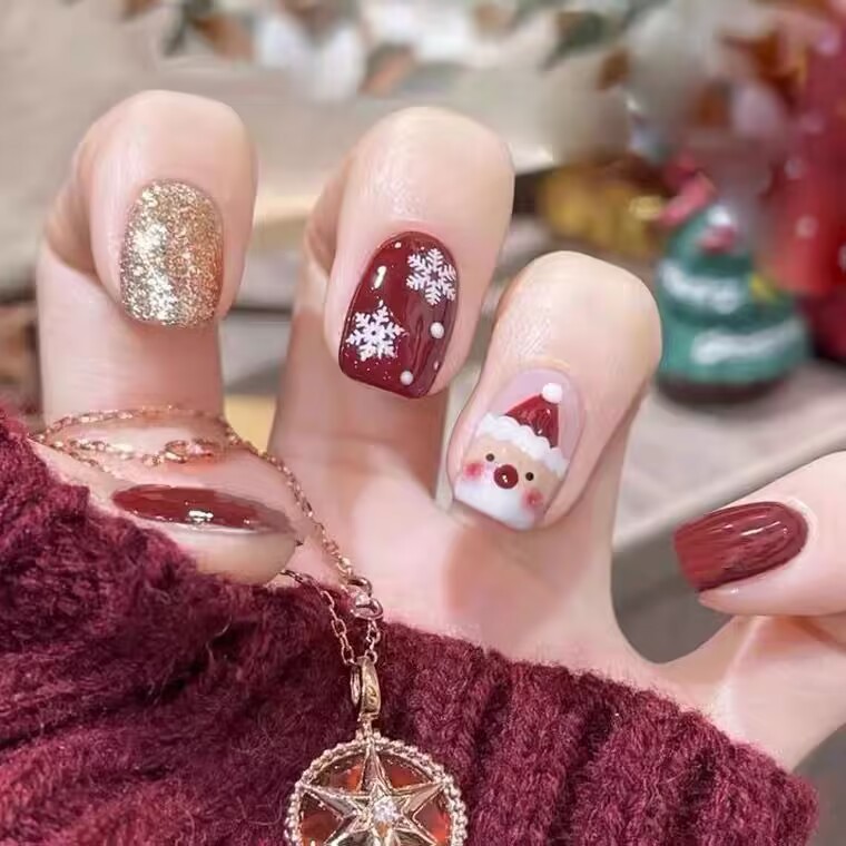Navidad uñas desgaste de uñas Pequeño Libro Rojo popular alto sentido Año Nuevo pieza de uñas al por mayor parche corto falso etiqueta engomada del clavo