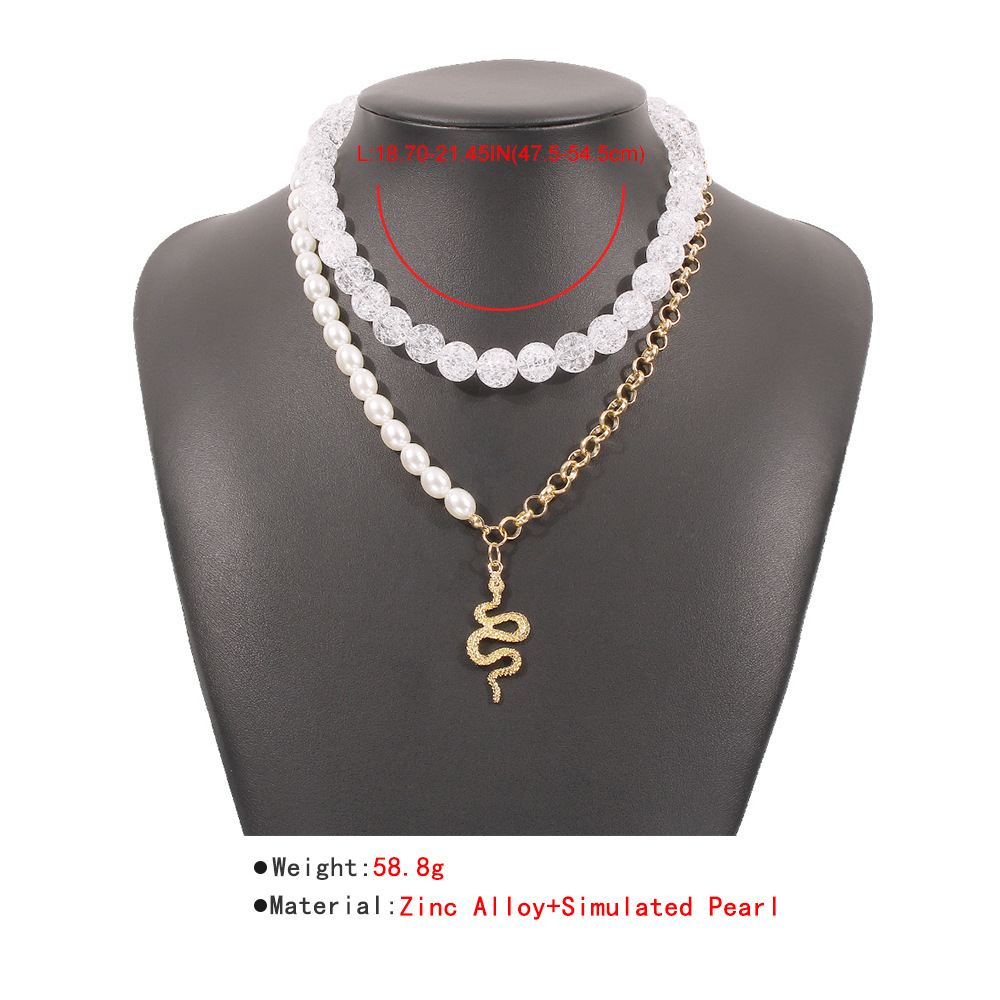 Fashion Large Pearl Splicing Chain Snake Pendent Multilayer Necklace display picture 4