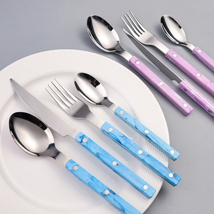 Cross-border Amazon 304 stainless steel rivet handle western food knife, fork and spoon tableware suit French steak knife and fork