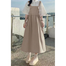 学院风背带裙套装女学生夏季韩版宽松百搭显瘦中长款吊带连衣裙潮