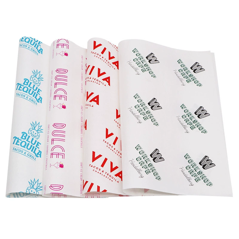 Пищевая жиронепроницаемая бумага, антипригарная бумага для упаковки гамбургеров и куриных рулетов, бумага для выпечки с индивидуальным принтом и логотипом.