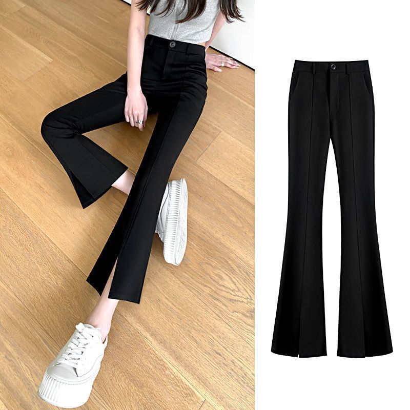 Split flared pants for women Spring and Autumn summer 2023 new high waist slimming draping suit Black small flared pants