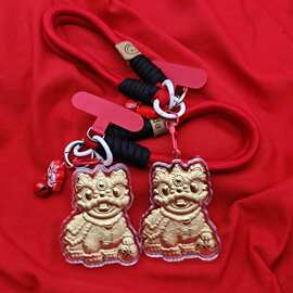 足金999中国风醒狮吉祥物黄金20mg手机包包挂件国潮活动礼品