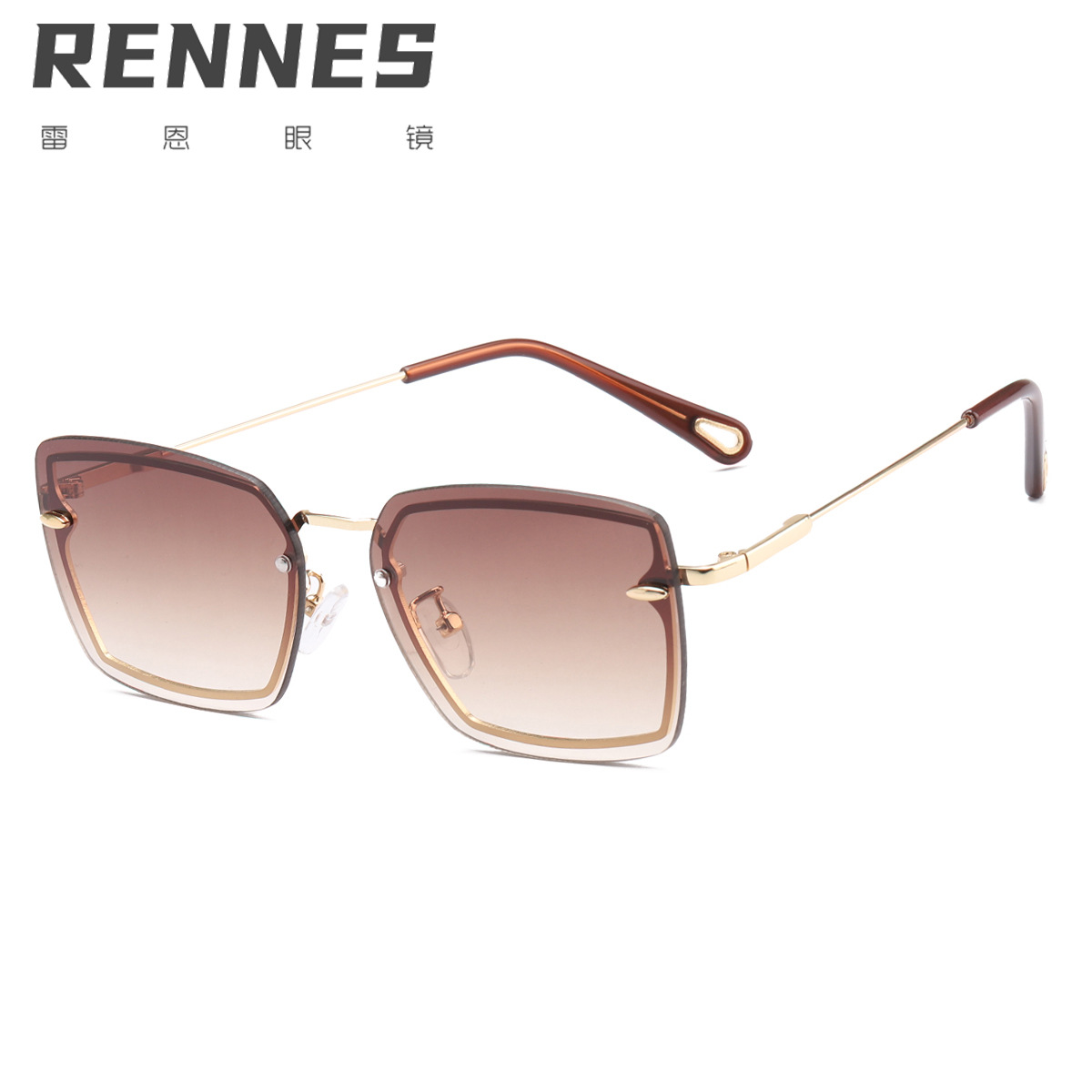 2021 nuevas gafas de sol cuadradas pequeñas sin marco de borde de corte europeo y americano gafas de sol de uñas beige de metal gafas de sol de moda femenina