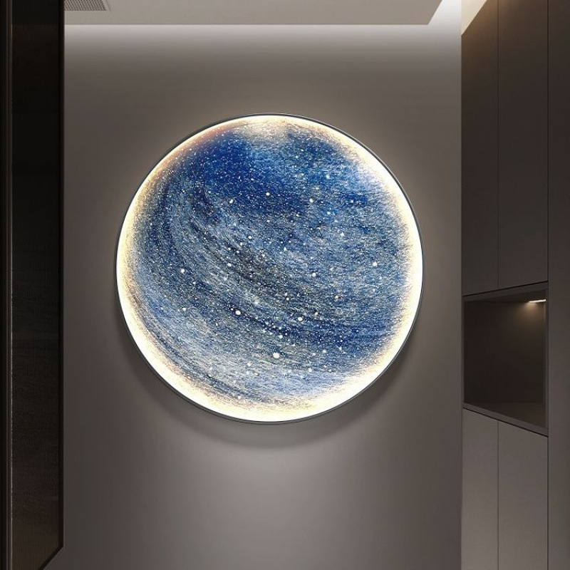 Luna moderna lujosa redonda iluminante fondo planetario pared decoración pintura de dormitorio sala de estar sofá porche colgar mural