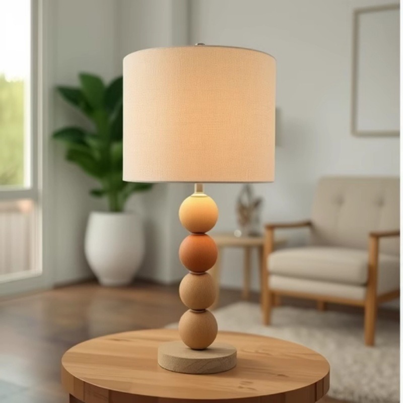 Lámpara de pie de viento de troncos, retro, nueva sala de estar china, sofá, luz ambiental, lámpara de mesa de cabecera de dormitorio de calabaza geométrica creativa
