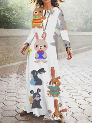 2022 Autumn and winter new pattern Cross border Europe and America lady Dress 3D Digital printing lovely Rabbit Long sleeve Dress