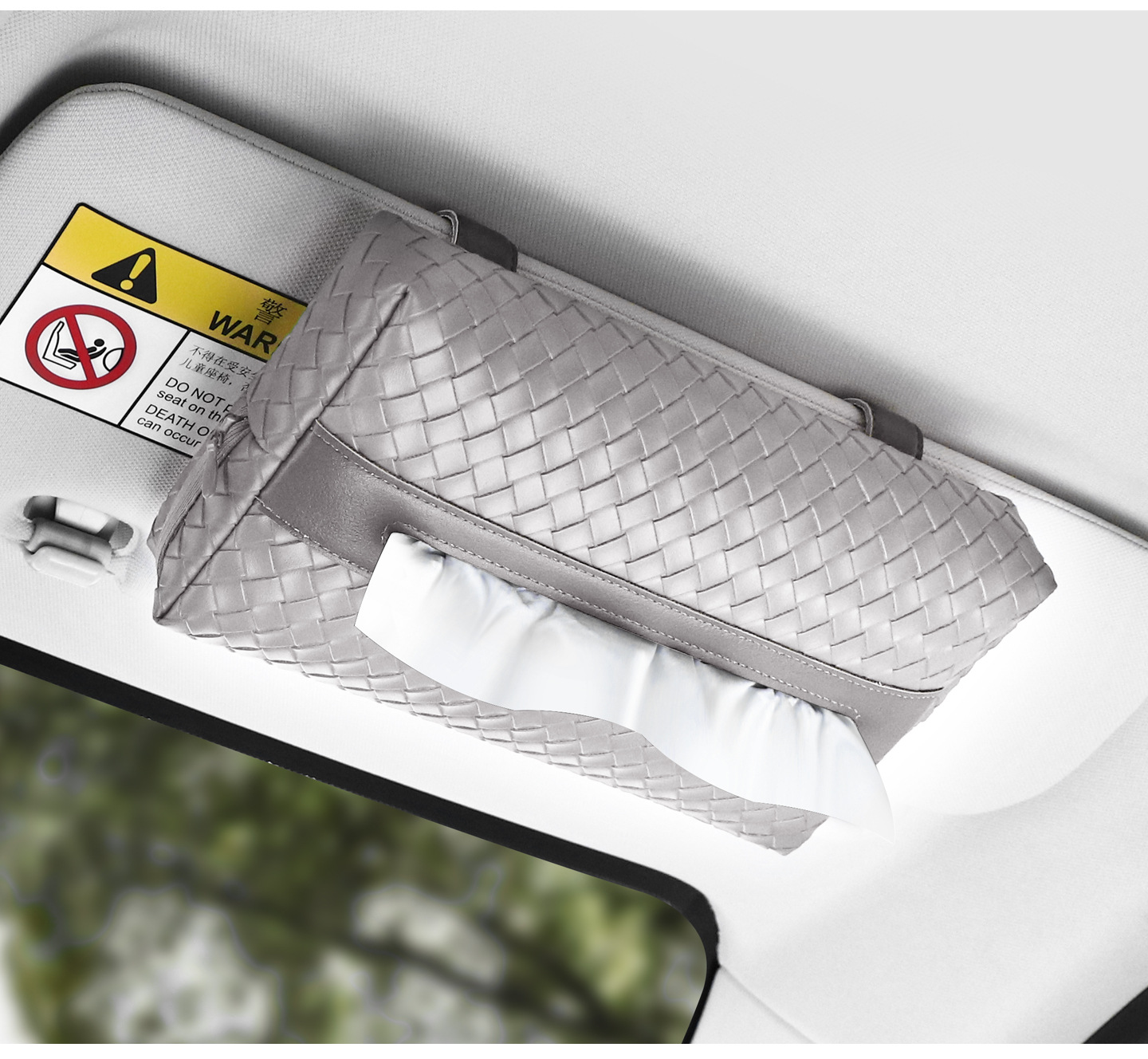Car Sun Visor Tissue Box Woven Pattern Car Multifunctional Tissue Box In-Car Hanging Car Storage Tissue Box