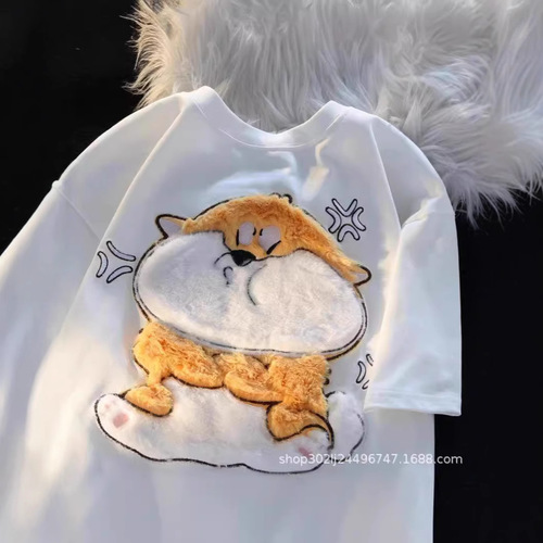Spring Season Cute Plush Cotton Loose Casual Short Sleeve T-Shirt Trend Brand Live Streaming