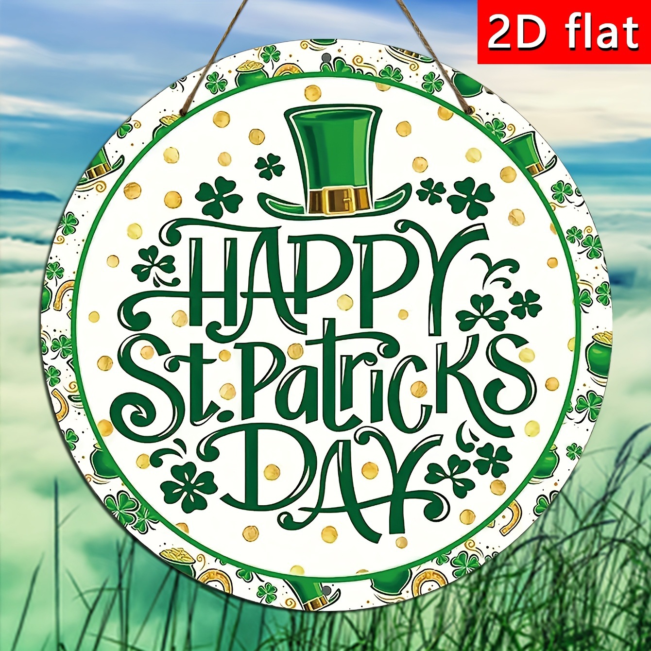 Colgar una placa de madera con el tema de San Patricio y adornos, decoración de porche de la casa de madera