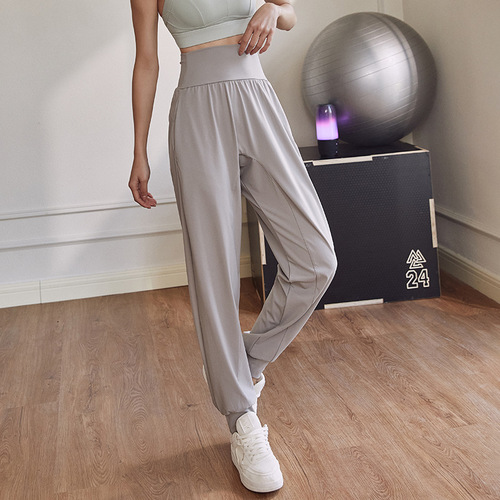 Summer new loose-fit yoga pants for outdoor wear—trendy, internet-famous, high-waisted, slimming, sporty design, ultra-thin, quick-drying workout leggings for fitness.