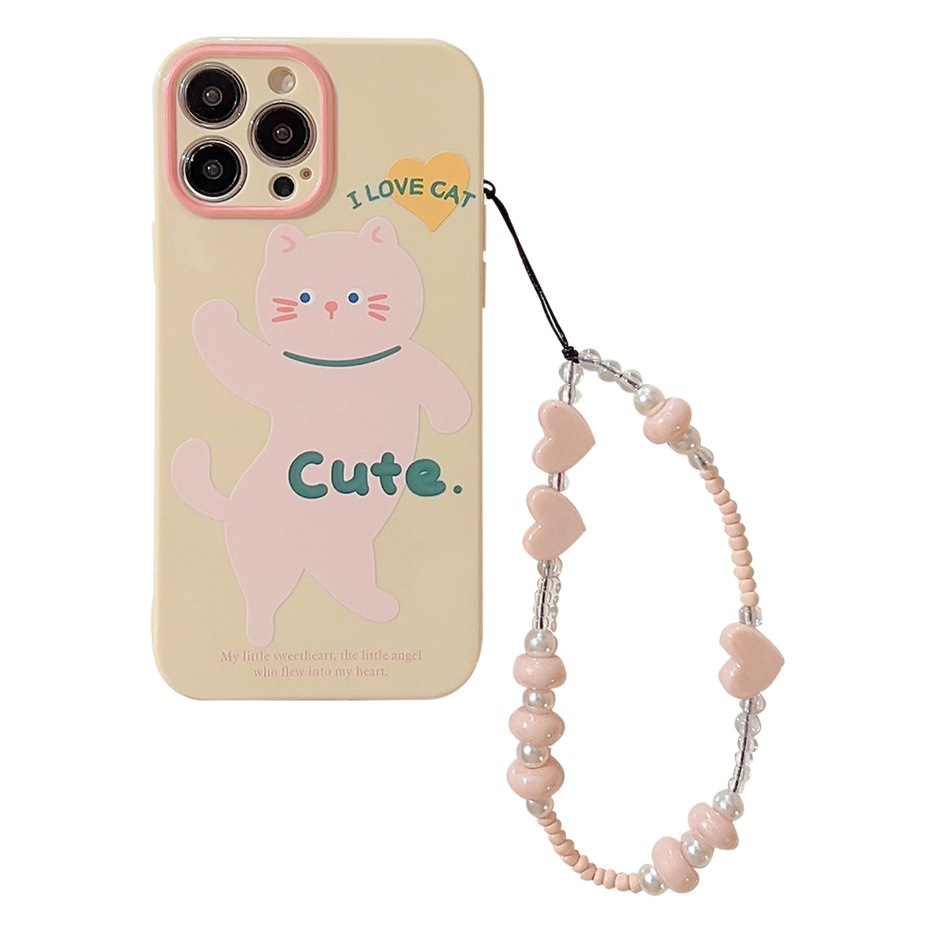 Funda para teléfono con diseño de gatito para iPhone 16 Pro Max, compatible con Apple 17, 11, 12, 15, con cordón de corazón.